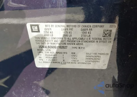 2016 Chevrolet Equinox Ls from USA, damaged, VIN 2GNALBEK8G1162627